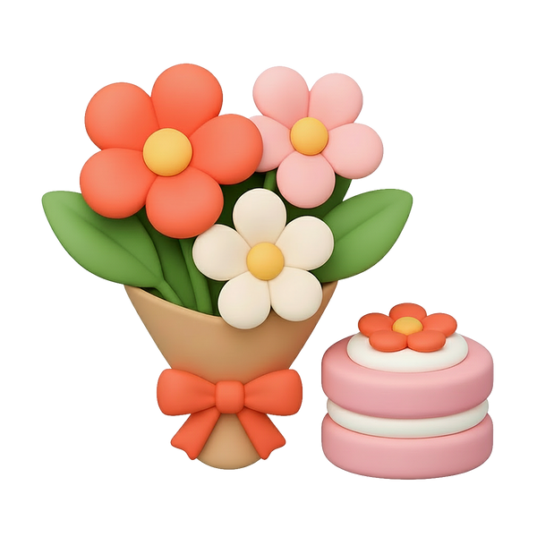 باقة زهور وكعكة