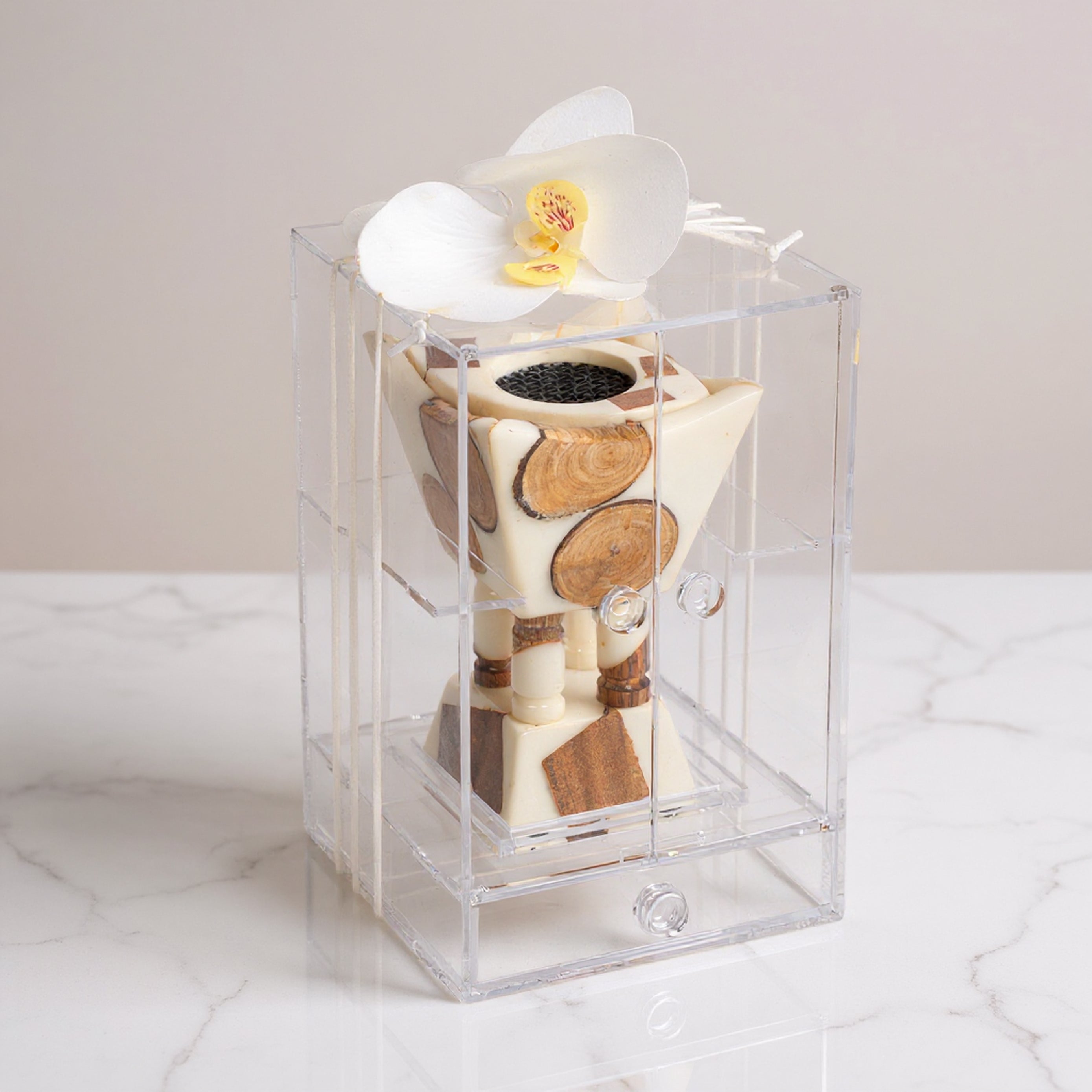 مبخر أنيق أبيض مع بوكس أكريليك