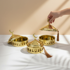 طقم مكون من 3 أطباق حلا مع أغطية رمضانية