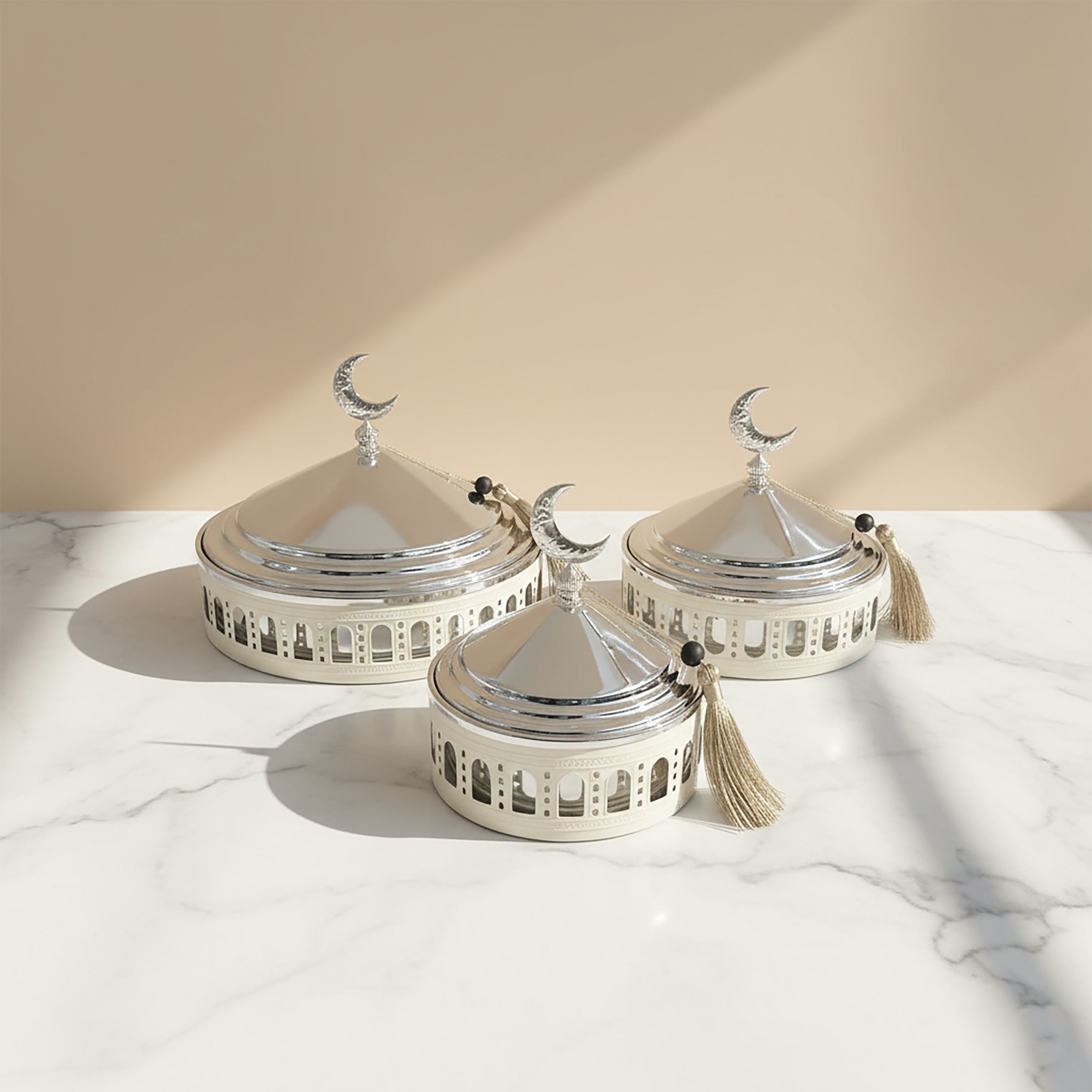 طقم مكون من 3 أطباق حلا مع أغطية رمضانية