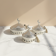 طقم مكون من 3 أطباق حلا مع أغطية رمضانية