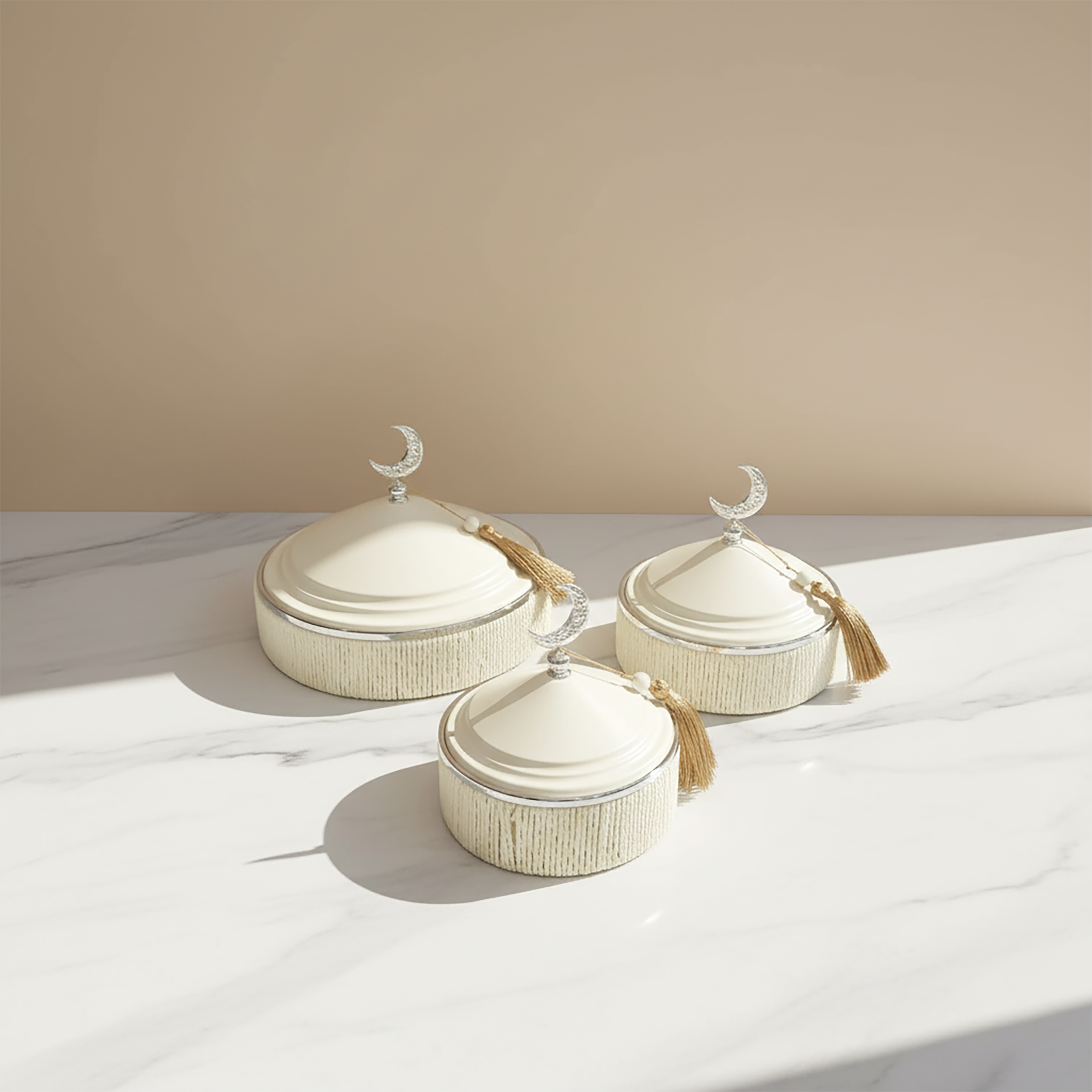 طقم مكون من 3 أطباق حلا مع أغطية رمضانية