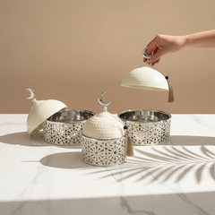 طقم مكون من 3 أطباق حلا مع أغطية رمضانية