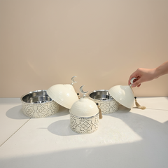 طقم مكون من 3 أطباق حلا مع أغطية رمضانية