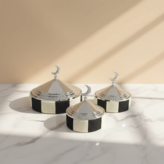 طقم مكون من 3 أطباق حلا مع أغطية رمضانية