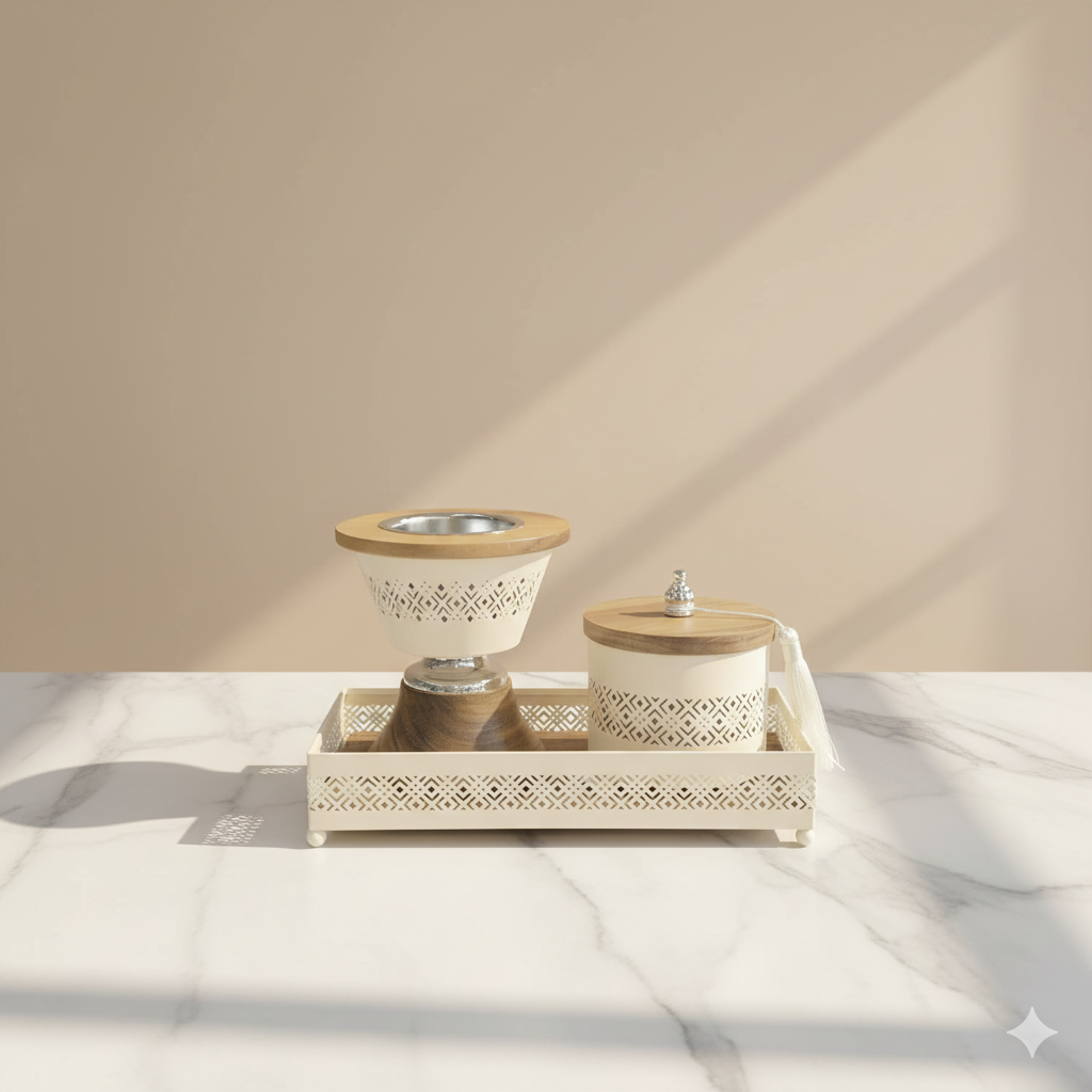 طقم مبخر مع صينية وعلبة بخور