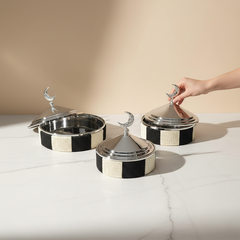 طقم مكون من 3 أطباق حلا مع أغطية رمضانية