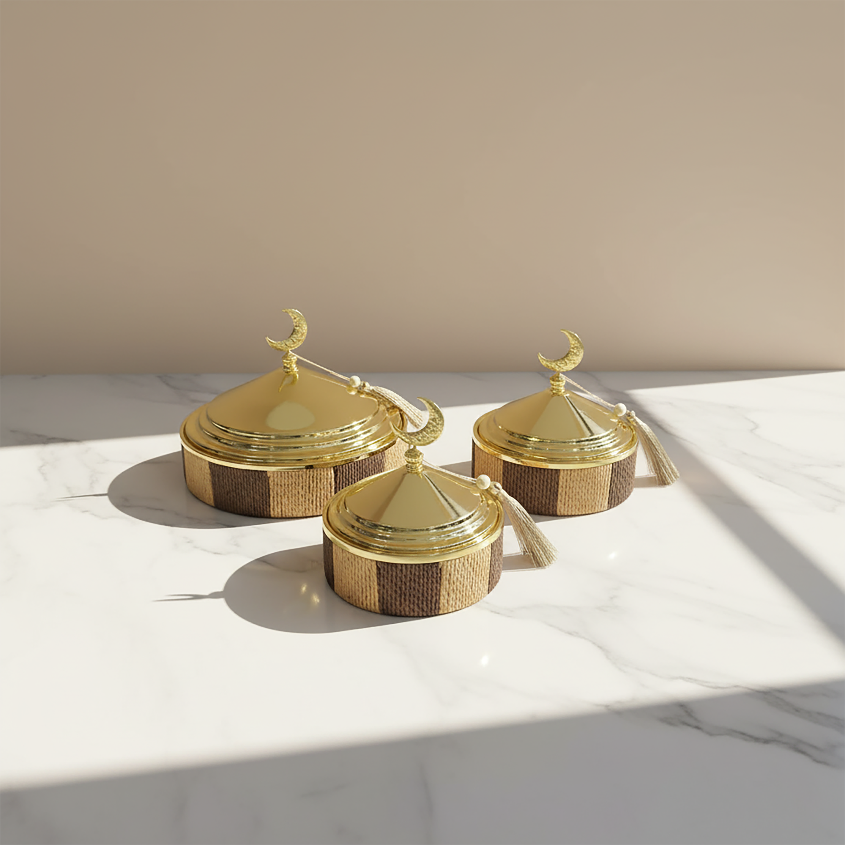 طقم مكون من 3 أطباق حلا مع أغطية رمضانية