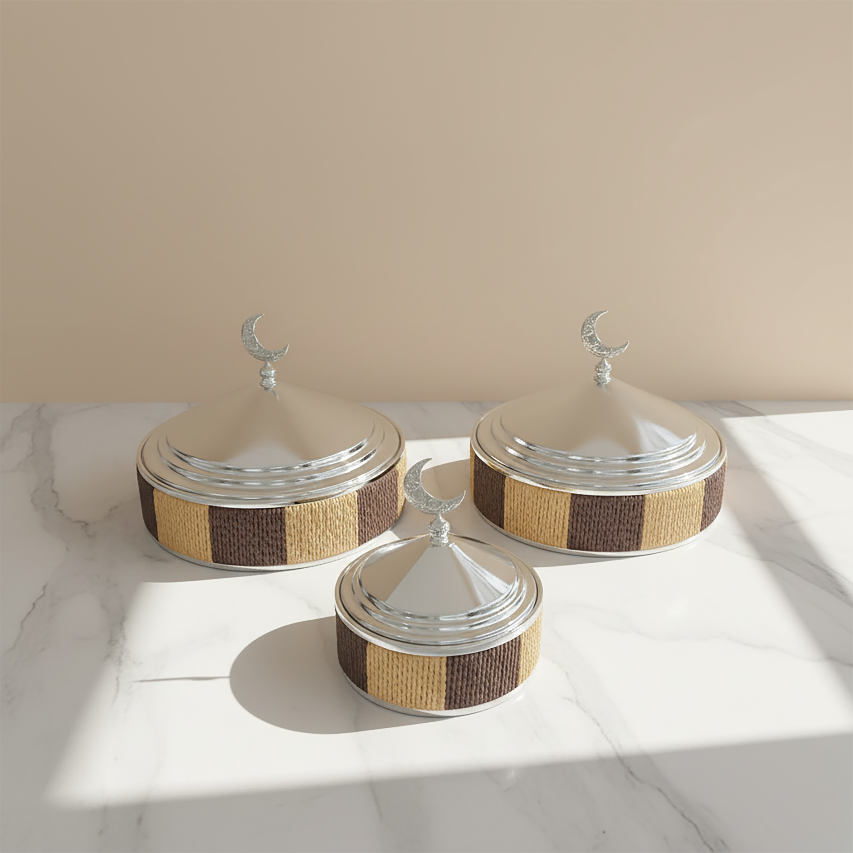 طقم مكون من 3 أطباق حلا مع أغطية رمضانية