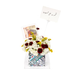Elegant flower arrangement with money stand