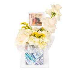 Elegant flower arrangement with money stand