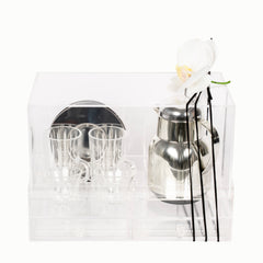 طقم الشاي والقهوة مع مطارة وبوكس أكريليك