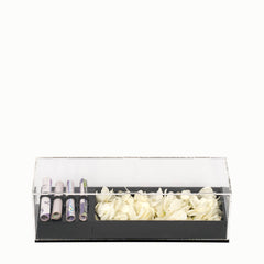Flowers and cash gift in an acrylic box