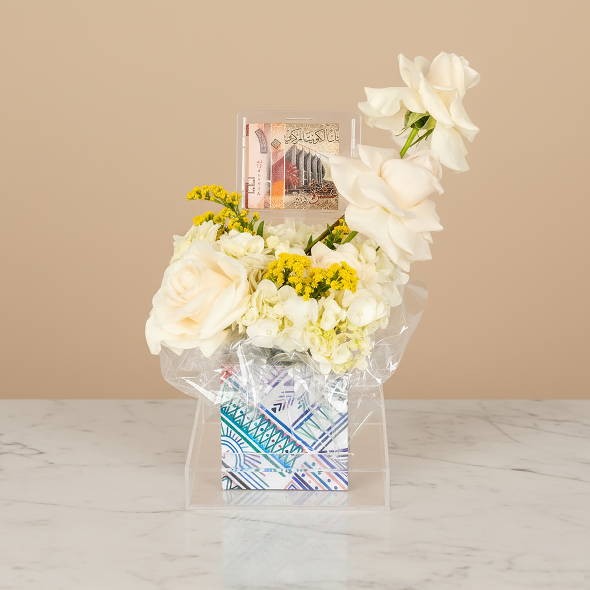 Elegant flower arrangement with money stand