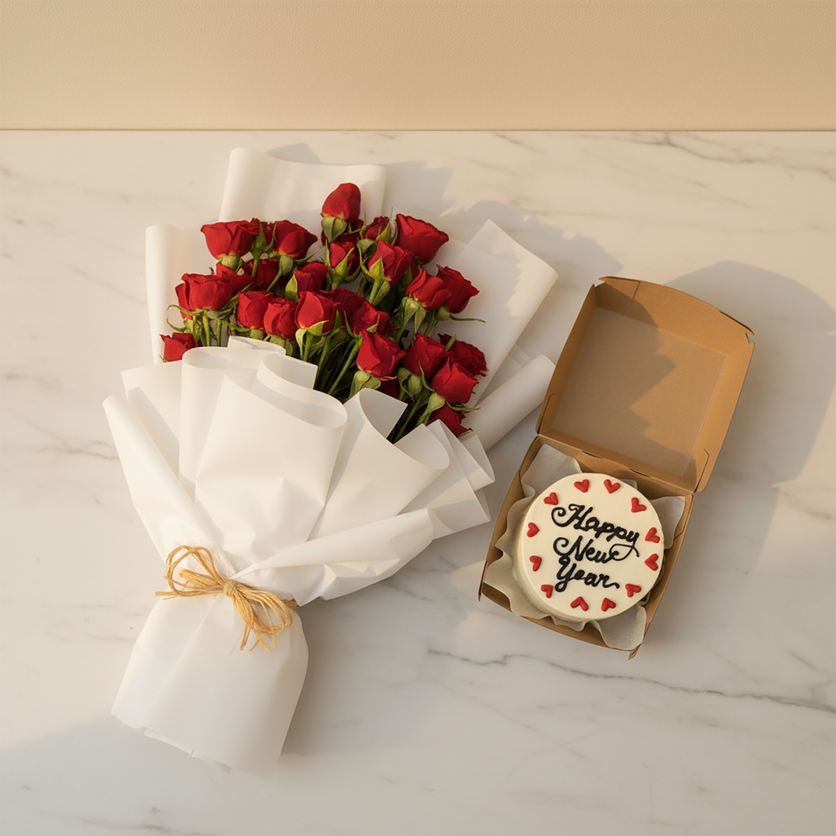 بوكيه ورد مع كيك