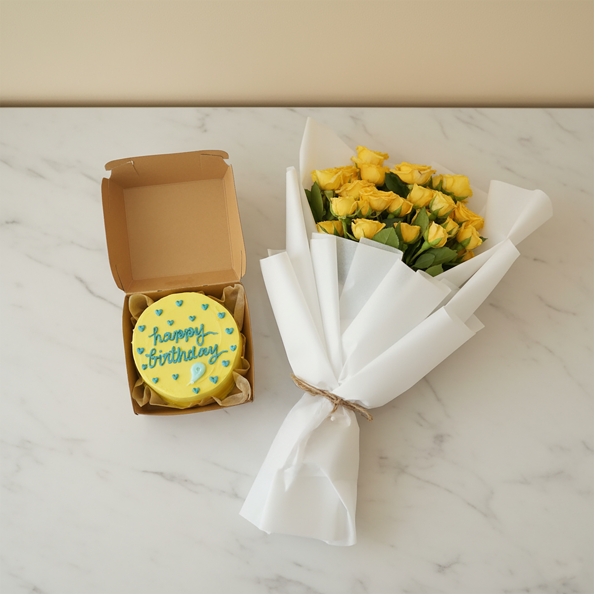 بوكيه ورد مع كيك