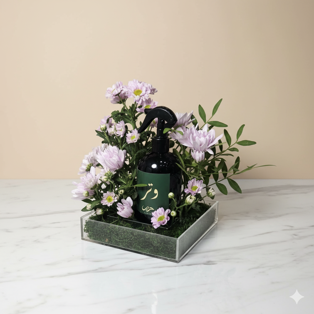 Flower arrangement with home spray