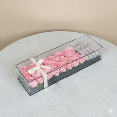 Flowers and cash gift in an acrylic box