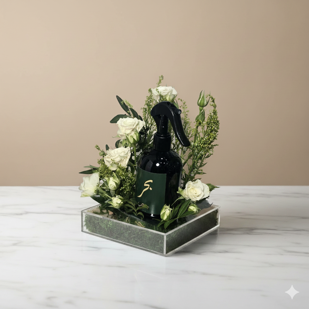 Flower arrangement with home spray